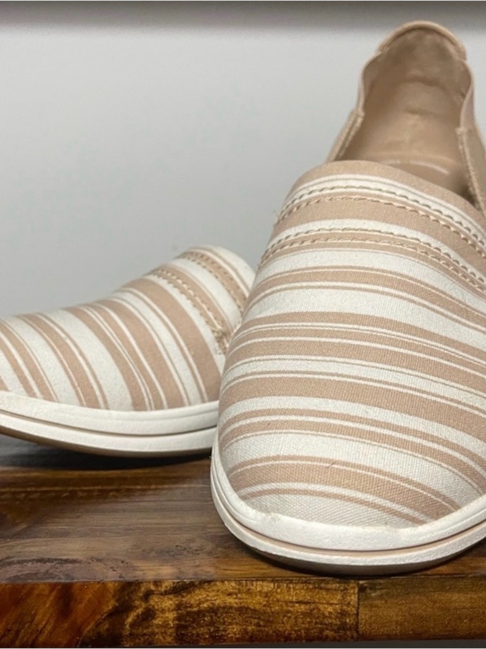 Cloudsteppers by Clarks Beige and White Striped Slip-On Flats